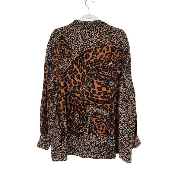 Vintage Leopard Silk Blouse Women 3X Tan Black  Animal Print Button Long Sleeve - Picture 8 of 15